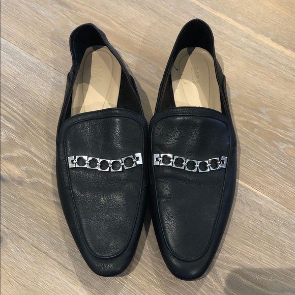 Zara Black Leather Loafers with Silver Detail - Picture 2 of 6